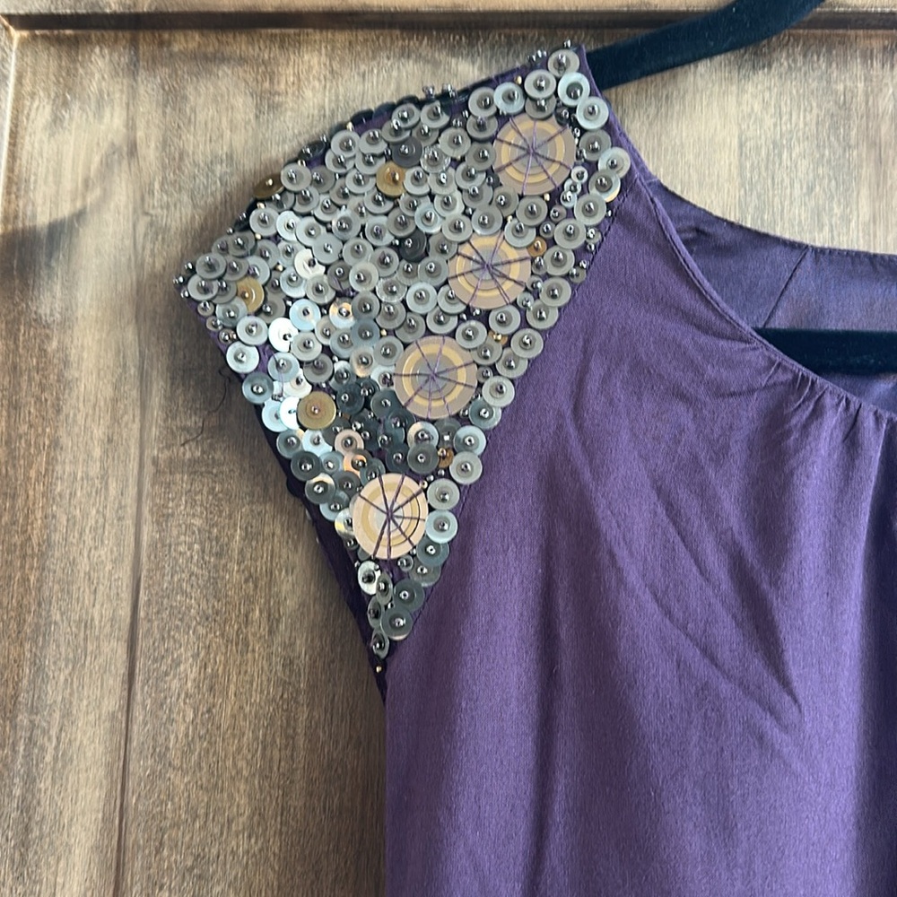French Connection Purple Dress with Sequin Sleeves - Picture 2 of 7